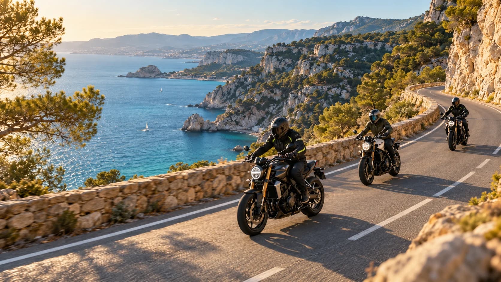 Des motards parcourent ensemble une route côtière